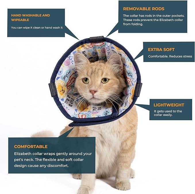 Cat Cone Collar – Colorful Cat Pattern - Lightweight Recovery Cone for Cats, Anti-Lick & Anti-Scratch, Vet Recommended, Elizabethan Collar (Colorful, XXS [Neck Girth: 7.5"-10.3"])-PawvioPets