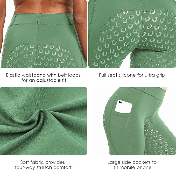 FitsT4 Sports Women's Full Seat Riding Tights Active Silicon Grip Horse Riding Tights Equestrian Breeches-PawvioPets