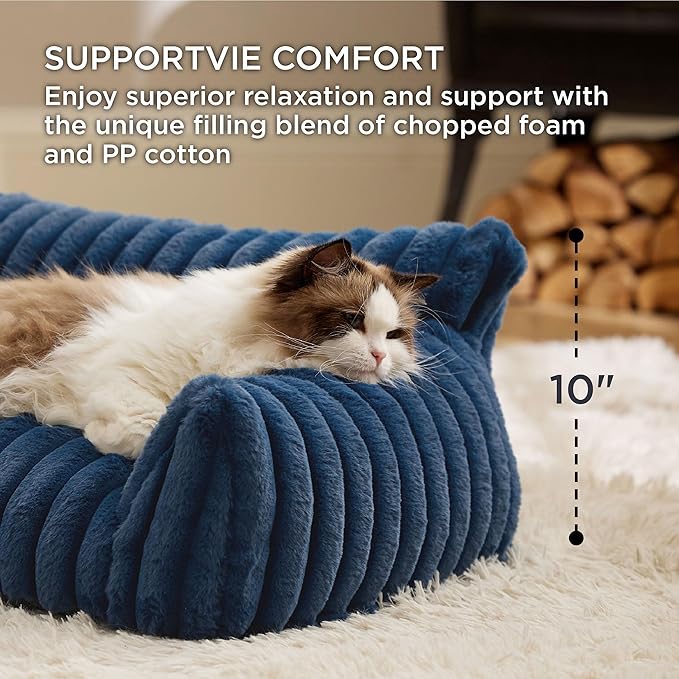 Bedsure Cute Dog Couch for Pets - Fluffy Dog Sofa with Premium Soft Corduroy Fleece, Pet Couch Bed with Washable Cover, Supportive Pet Sofa Bed for Medium Large Dogs, 36inch, Night Blue-PawvioPets