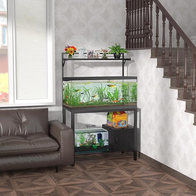 GDLF 40-50 Gallon Fish Tank Stand with Plant Shelf Metal Aquarium Stand with Cubby Storage 36.6" x 18.5" Tabletop fits Aquarium,Turtle Tank,or Reptile Terrariums-PawvioPets