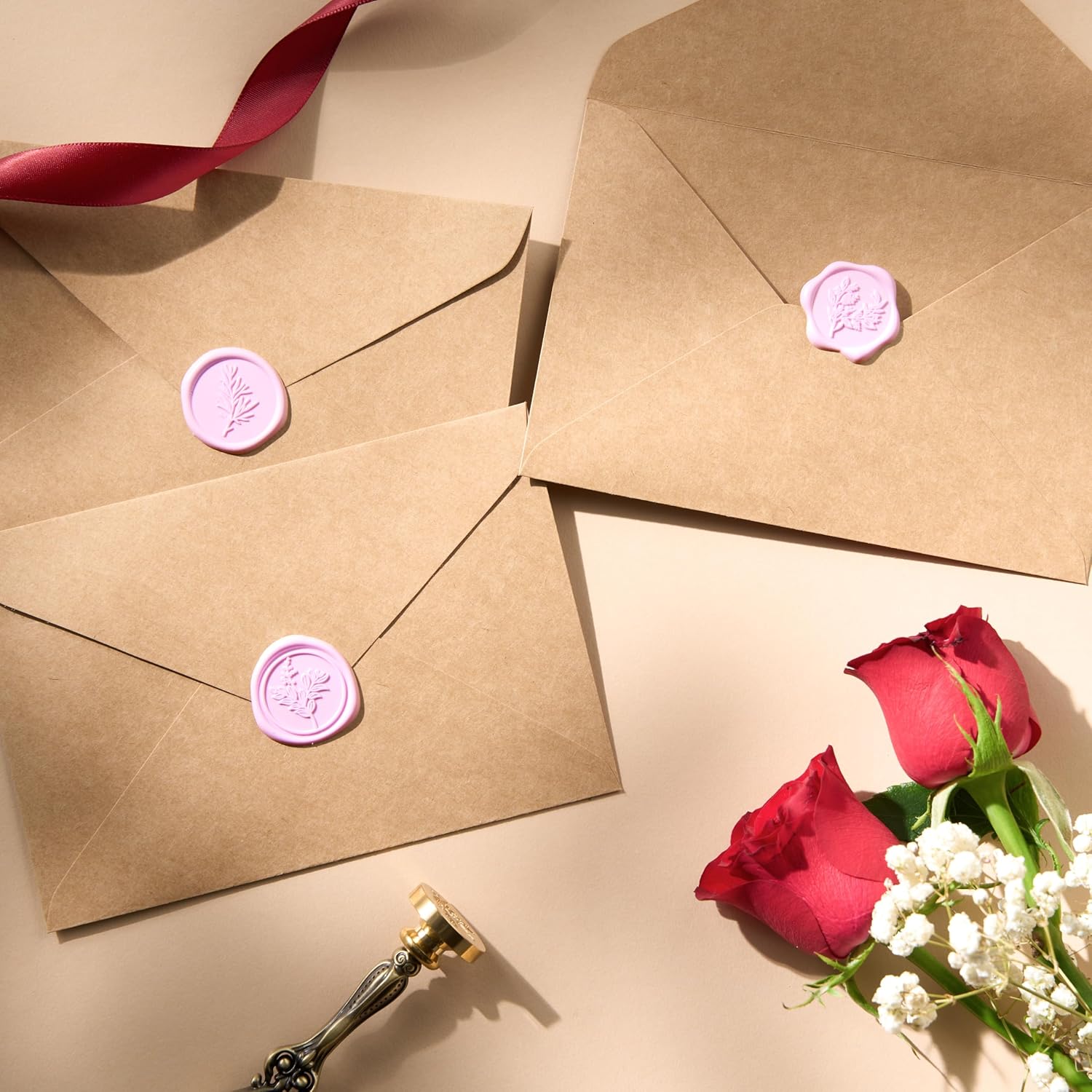 Wax Seal Stickers (60 Pcs, 3 Designs in 1 Pack) Premium Envelope Seal Stickers for Wedding Invitation Envelopes, Adhesive Wax Seals, Perfect for Seating Chart, Gift Wrapping