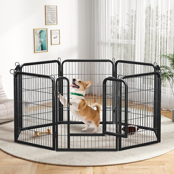 32 Inch Dog Playpen - 8 Panels Metal Pet Exercise Pen for Small-Medium Dogs, Indoor/Outdoor Dog Fence for Yard, Garden, Camping & RV Travel-PawvioPets
