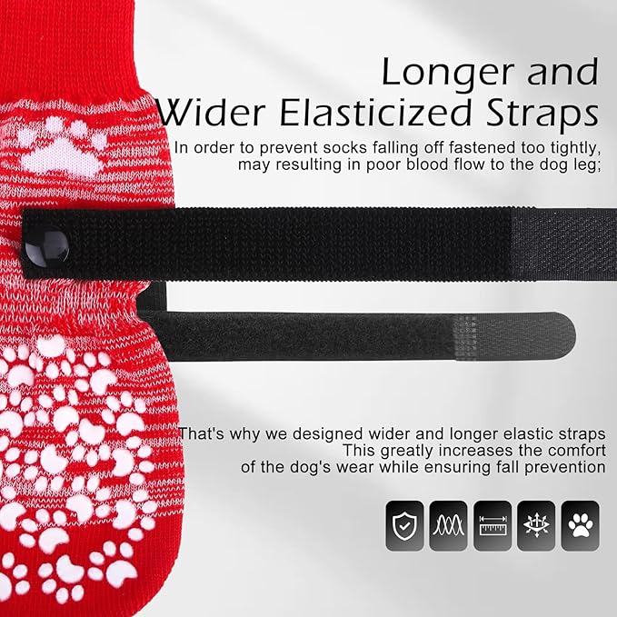 EXPAWLORER Anti Slip Dog Socks, Red, Medium, 4 Count, Fabric, Elastic Band, Dog, Paw Protection, Indoor & Outdoor-PawvioPets