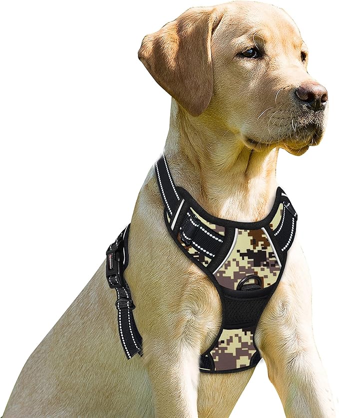 BARKBAY No Pull Dog Harness Front Clip Heavy Duty Reflective Easy Control Handle for Large Dog Walking(Desert camo,L)-PawvioPets