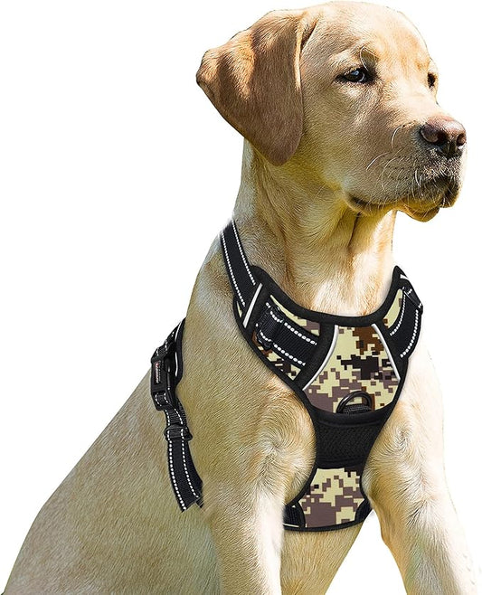 BARKBAY No Pull Dog Harness Front Clip Heavy Duty Reflective Easy Control Handle for Large Dog Walking(Desert camo,S)-PawvioPets
