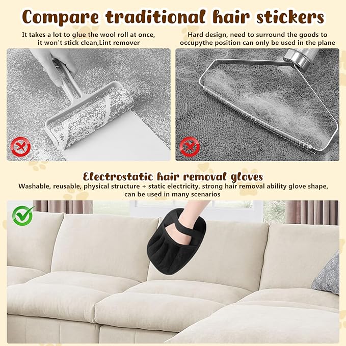 2 Pack Pet Hair Remover Gloves,2025 Upgraded Static Removal Gloves, for Pet Hair, Cat & Dog Hair Removal Tool for Couch,Furniture, Carpet, Car Seat, Pet Grooming-PawvioPets