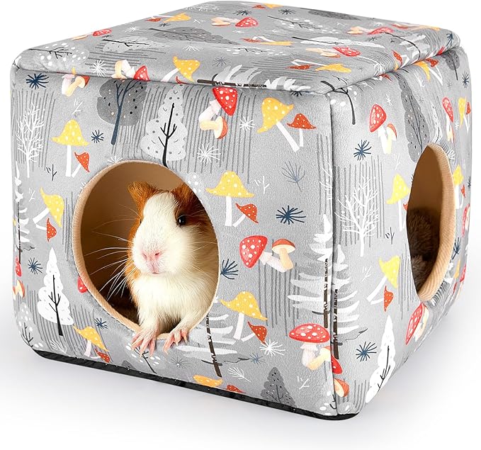 Bienbee Guinea Pig Hideout, Washable Guinea Pigs House Cozy Guinea Pigs Bed for Small Pet Bunny/Rabbit/Hamster/Chinchilla Guinea Pig Accessories Mushroom-PawvioPets