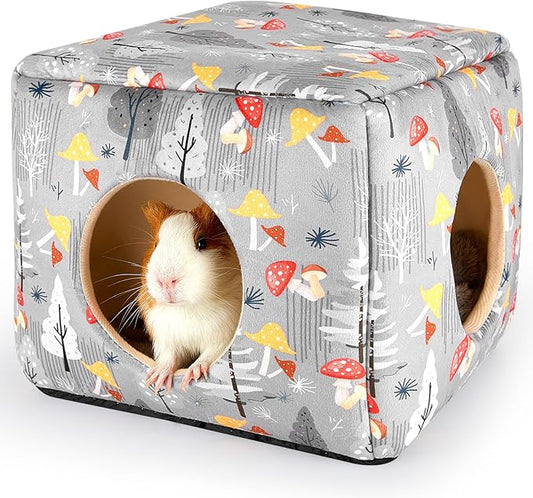 Bienbee Guinea Pig Hideout, Washable Guinea Pigs House Cozy Guinea Pigs Bed for Small Pet Bunny/Rabbit/Hamster/Chinchilla Guinea Pig Accessories Mushroom-PawvioPets