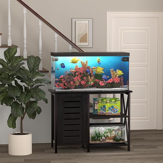 40-50 Gallon Fish Tank Stand, Aquarium Stand with Cabinet Accessories Storage, Heavy Duty Metal Frame, 40.55" L*18.89" W Tabletop, 850LBS Capacity, Black PG02YGB-PawvioPets