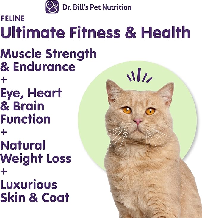 Dr. Bill’s Feline Ultimate Fitness & Health | Cat Multivitamin Powder - Daily Supplement | Weight Control, Joint, Brain, Heart & Immune Support | Omega 3s, Collagen, B Vitamins, Taurine, Amino Acids-PawvioPets