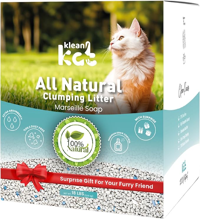 All Natural Clumping Cat Litter – Multiple Scents – Low Dust, Odor Control – (Marseille Soap) 18 lb - Surprise Toy Inside-PawvioPets