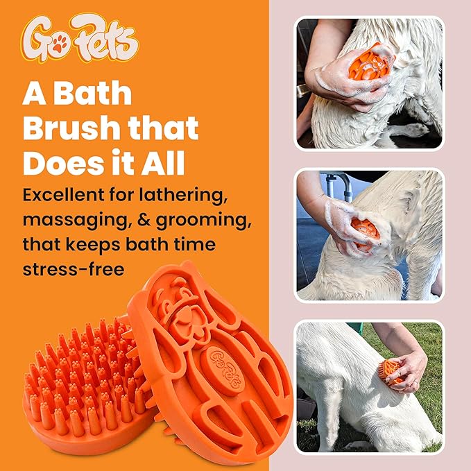 GoPets Curry Comb Bath Brush for Cleaning & Grooming, Silicone Shampoo Scrubber for Shedding & Massage, Rubber Dog Wash & Grooming Brush, Pet Bath Supplies for Long & Short Hair Dogs & Cats-PawvioPets