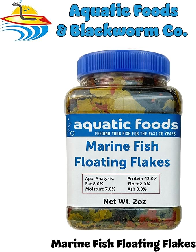 Aquatic Foods Inc. Marine Fish Flakes of Red & Green Algae, Seaweed for Tangs, Butterflies, Angelfish, Anthias, Clown Fish, Damsels Also Pellet Mix, Wafer Mix Included…AFI 2oz Jar-PawvioPets
