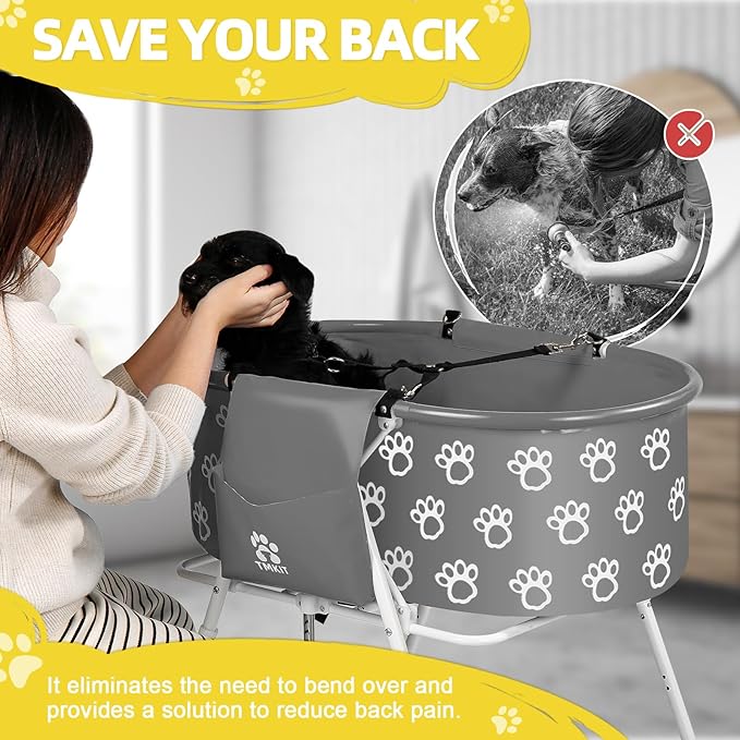 Dog Bathtub, Elevated Dog Bath Tub for Pet Bathing Shower and Grooming. Portable, Foldable with Safety Lock, Professional Pet Dog Washing Station for Small, Medium, Large Dogs Cats, No Backache-PawvioPets
