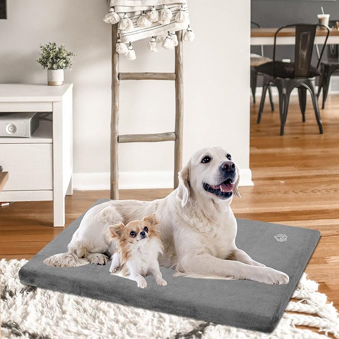EMPSIGN Stylish Dog Bed Mat Dog Crate Pad Mattress Reversible (Cool & Warm), Water Proof Linings, Removable Machine Washable Cover, Firm Support Pet Crate Bed for Small to XX-Large Dogs, Grey-PawvioPets