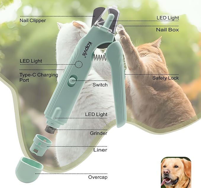2-in-1 Dog Nail Trimmers & Dog Nail Grinder with LED Lights,Cat Nail Clipper with Guard,cat Nail Trimmer for Large Medium Small Dogs Cats Claw Trimmer Quick Sensor and Safety Guard-PawvioPets