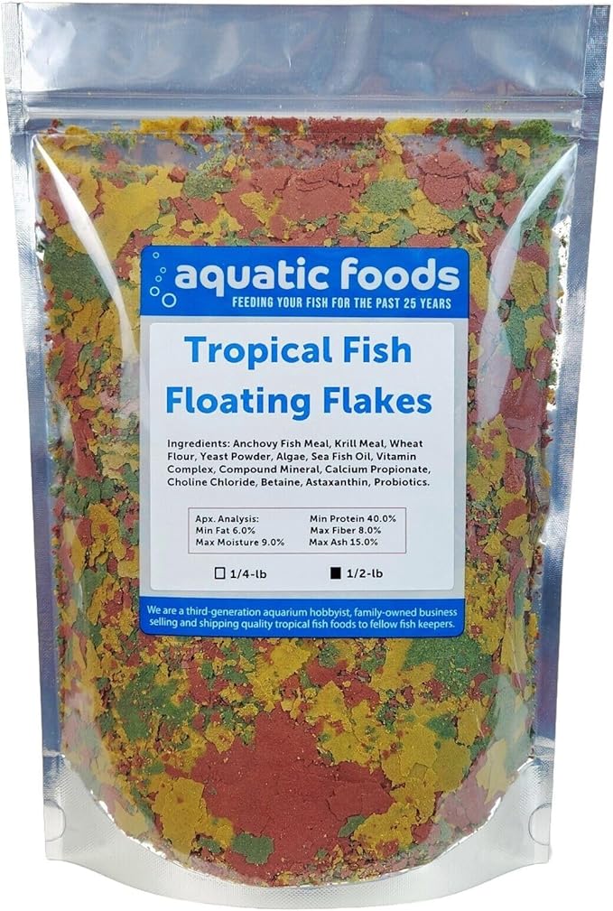 Aquatic Foods Inc. Tropical Fish Flakes, Mix of Krill, Color Enhancing, Spirulina Flakes for Cichlids, Angels, Tetras, Guppies. 12-Type Pellet Mix & 4-Type Wafers Included...WL 1/2-lb Foil Bag-PawvioPets