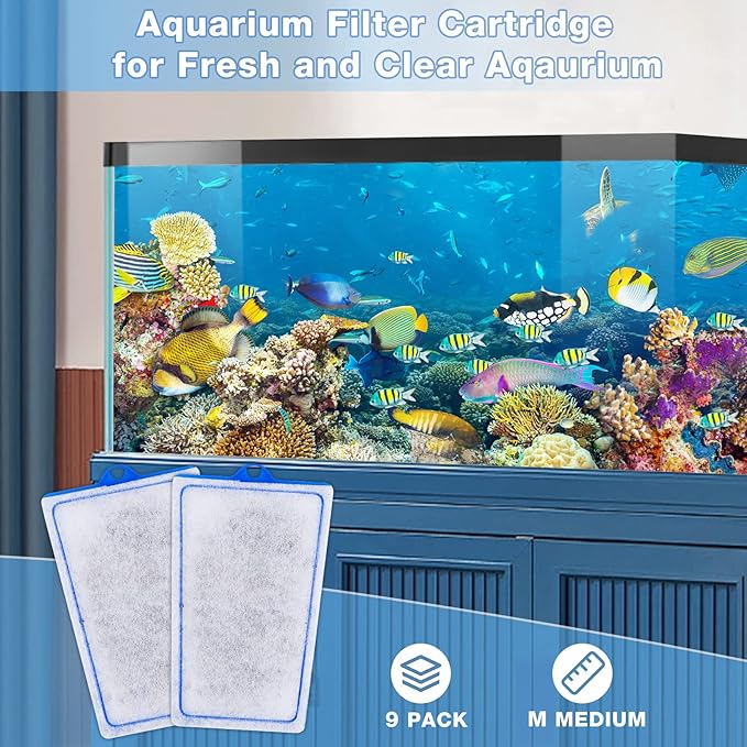 9 Count Assembled Medium Filter Cartridges Compatible with Tetra Whisper Bio-Bag Filters 10i PF10 Reptofilter 90 GPH Medium Replacement Filter Cartridges for Whisper Filter & Aquariums-PawvioPets
