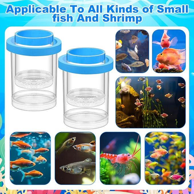 2 Pcs Breeder Box for Fish Tank Aquarium Breeder Separation Net Breeding Box with Suction Cup for Small Fish Shrimp Clownfish Guppy(Blue,L)-PawvioPets