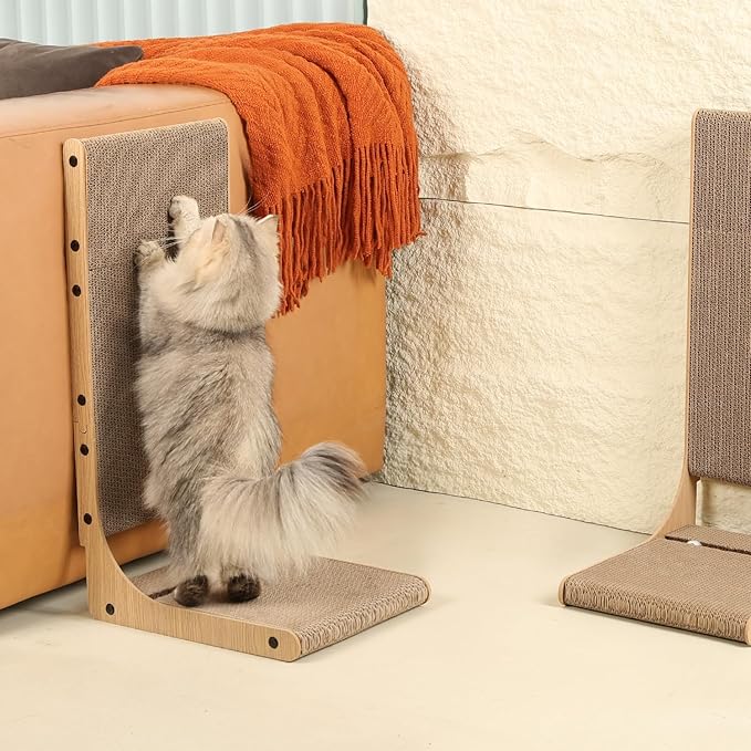 2-Pack Cat Scratching Board, 25.6'' Tall Cardboard L Shape Vertical Cat Scratchers for Indoor Cats, Cat Scratching Post for Wall and Couch, Large-PawvioPets