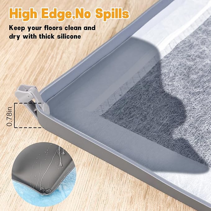 Dog Pee Pad Holder, Puppy Pad Holder Tray for 24'' x 24'' Training Pads, 15pcs Dog Potty Tray Set Include High Edge Silicone Mat & 6 Activated Charcoal Disposable Puppy Pads & 8 Holder Clamps-PawvioPets