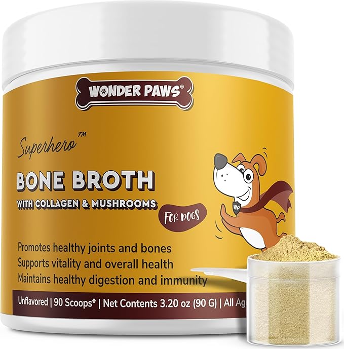 Bone Broth for Dogs – Bone Broth Powder with Organic Mushrooms & Collagen for Digestion, Immunity & Joint Support – Tasty Beef Supplement for Dogs of All Ages, Sizes & Breeds – 3.20 oz-PawvioPets