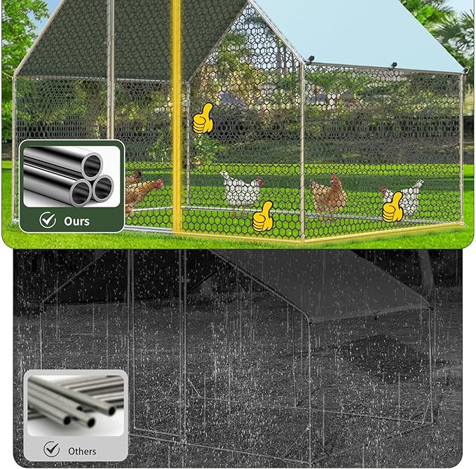 4ever2buy Chicken Runs for Yard with Cover, Large Metal Chicken Run Walk in Metal, Outside Dog Kennel with Roof, Flat Roofed Outdoor Kennel for Cats(9.2’Lx6.23’Wx6.4’H)-PawvioPets
