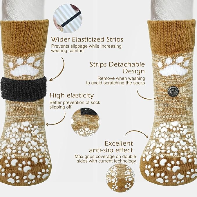 EXPAWLORER Anti Slip Dog Socks to Prevent Licking Paws, Dog Shoes for Hot Pavement, Dog Booties for Small Medium Large Senior Dogs, Traction Control Boots & Paw Protectors for Hardwood Floors-PawvioPets