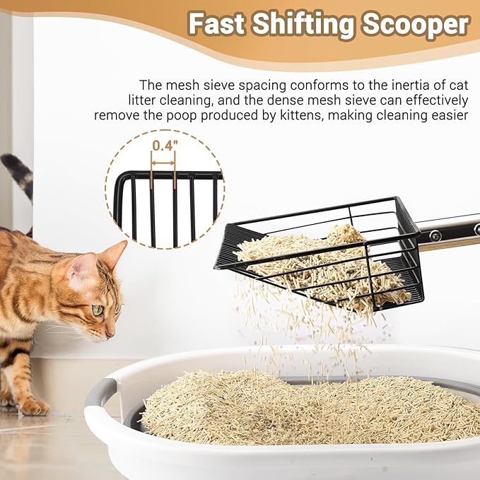 10inch Large Metal Chicken Poop Scooper, 24 to 68" Long Chicken Coop Litter Scoop with Stainless Steel Handle, 4 in 1 Multifunctional Heavy Duty Litter Sifting Shovel Chicken Coop Accessories-PawvioPets