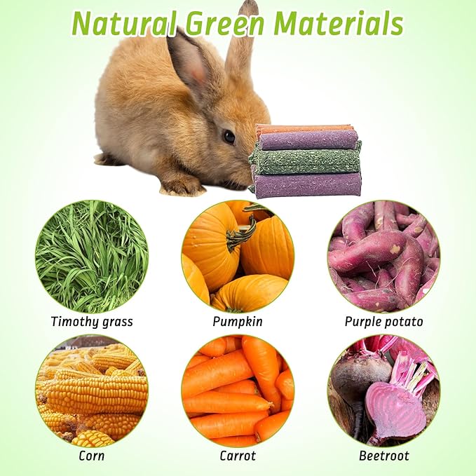 Fhiny 27 PCS Natural Bunny Chew Toys Molar Rabbit Toys Contain Timothy Grass Pumpkin Beets Purple Potatoes Carrot Hamster Treats for Chinchillas Guinea Pigs Mice Gerbils Teeth Grinding-PawvioPets