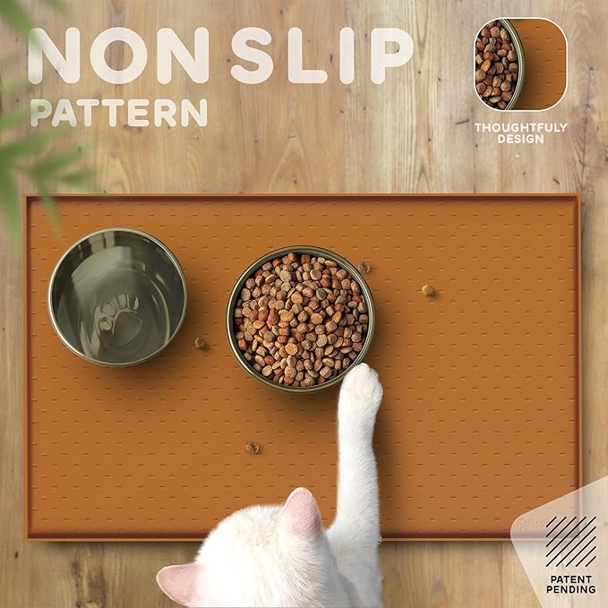 Dog Food Mat - 24x15 Raised Edges Dogs Mat for Food and Water Prevent Spill, Waterproof Cat Food Mats Protect Floors, Easy Clean Dog Bowl Mats for Food and Water, Silicone Pet Feeding Placemats-PawvioPets