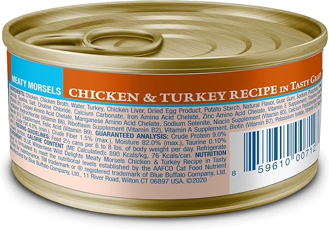 Blue Buffalo Wilderness Wild Delights Meaty Morsels Wet Cat Food, High-Protein & Grain-Free, Made with Natural Ingredients, Chicken & Turkey Recipe in Tasty Gravy, 3-oz. Cans (24 Count)-PawvioPets