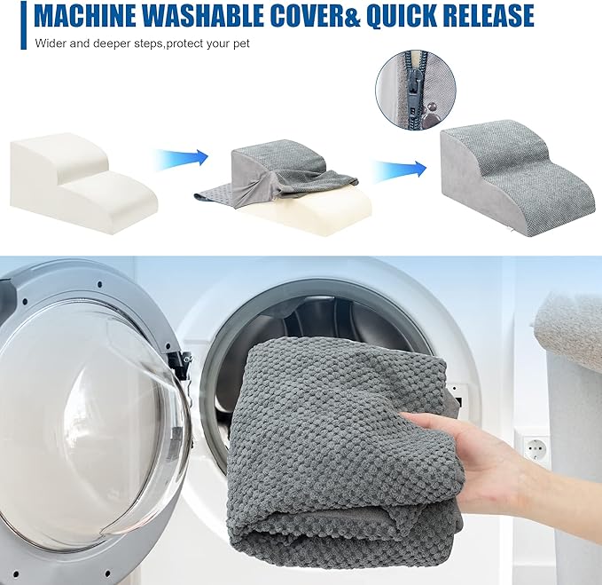 Dog Stairs for Small Dogs - High Density Foam Pet Steps, Extra Wide Dog Ramp with Non-Slip Bottom for High Beds, Couch and Sofa, Best for Dogs Injured, Older Doggy Cats-PawvioPets