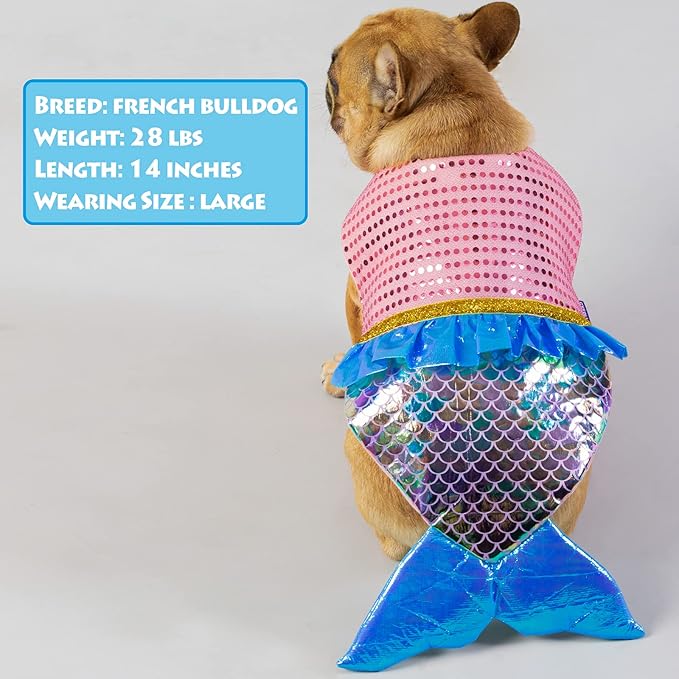 cyeollo Dog Costume Mermaid Costumes for Small Dogs Halloween Outfit Holiday Birthday Party Dog Clothes Outfits Sparkly Pet Costumes Size M-PawvioPets