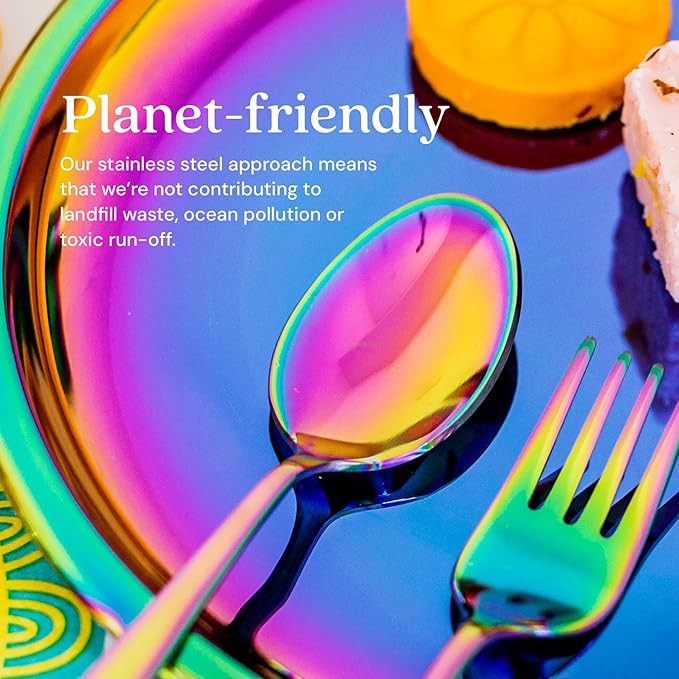 Ahimsa Stainless Steel Kids Utensils - Kids Fork and Spoon Set, Pediatrician Designed Rainbow Silverware Set, 100% BPA Free & Dishwasher Safe (Rainbow)-PawvioPets