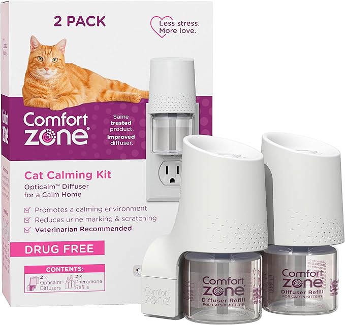 Comfort Zone Savings Kit: 2 Cat Calming Diffusers & 2 Refills; Cat Pheromones Help Anxiety; Reduce Stress, Urine Marking, Scratching-PawvioPets