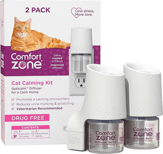 Comfort Zone Savings Kit: 2 Cat Calming Diffusers & 2 Refills; Cat Pheromones Help Anxiety; Reduce Stress, Urine Marking, Scratching-PawvioPets
