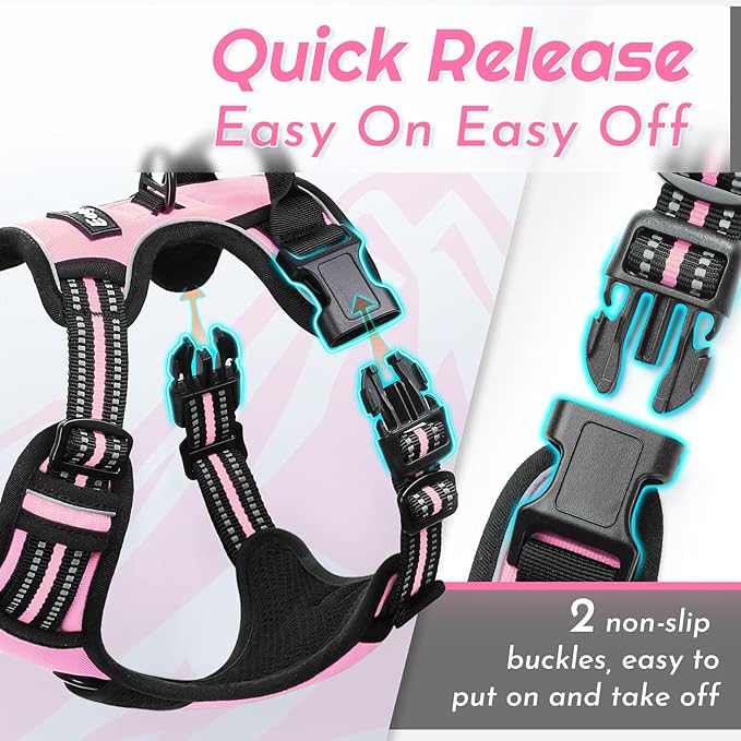 Eagloo Dog Harness Small Sized Dog, No Pull Service Vest with Reflective Strips and Control Handle, Adjustable and Comfortable for Easy Walking, No Choke Pet Harness with 2 Metal Rings, Pink, S-PawvioPets