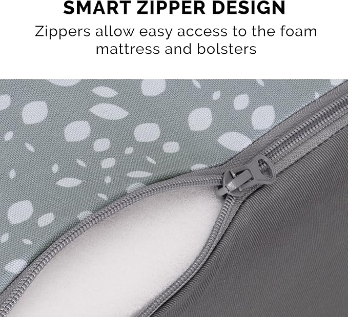 Furhaven Cooling Gel Dog Bed for Large/Medium Dogs w/ Removable Bolsters & Washable Cover, For Dogs Up to 55 lbs - Plush & Almond Print L Shaped Chaise - Gray Almonds, Large-PawvioPets