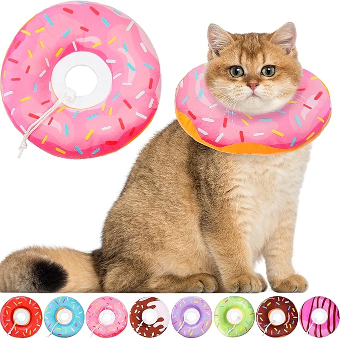 Cat Cone Collar Soft, Cat Recovery Collar for Wound Healing Cute Donut Adjustable Kitten Cones to Stop Licking Comfortable Lightweight Neck Elizabethan Collars for Cats Kittens After Surgery-PawvioPets
