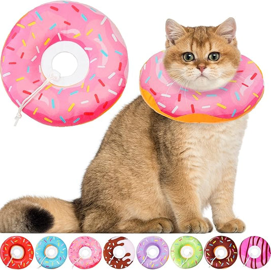 Cat Cone Collar Soft, Cat Recovery Collar for Wound Healing Cute Donut Adjustable Kitten Cones to Stop Licking Comfortable Lightweight Neck Elizabethan Collars for Cats Kittens After Surgery-PawvioPets