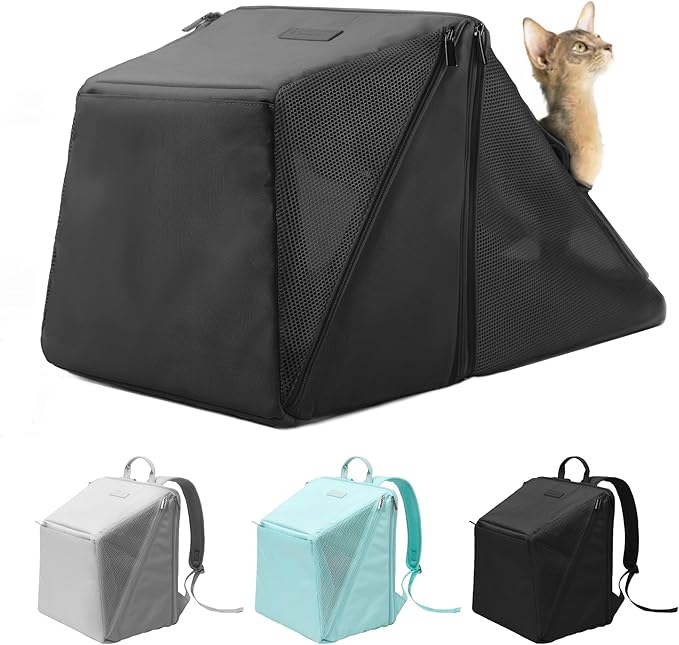 Expandable Cat Backpack Carrier Pet Soft-Sided Mesh Backpack Carrier for Cats Small Dogs Dual-Layer Ventilated Privacy Cat Backpack for Travel Outdoor Camping (Midnight Black)-PawvioPets