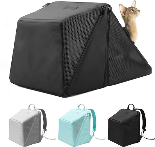 Expandable Cat Backpack Carrier Pet Soft-Sided Mesh Backpack Carrier for Cats Small Dogs Dual-Layer Ventilated Privacy Cat Backpack for Travel Outdoor Camping (Midnight Black)-PawvioPets