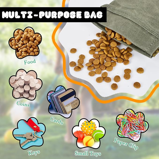 CONLI Dog Treat Pouch Set Portable Dog Training Treat Pouch with Folding Bowl and Training Clicker, Auto Closing Pet Snack Reward Pocket Treat Pouches for Pet Training Walking-PawvioPets