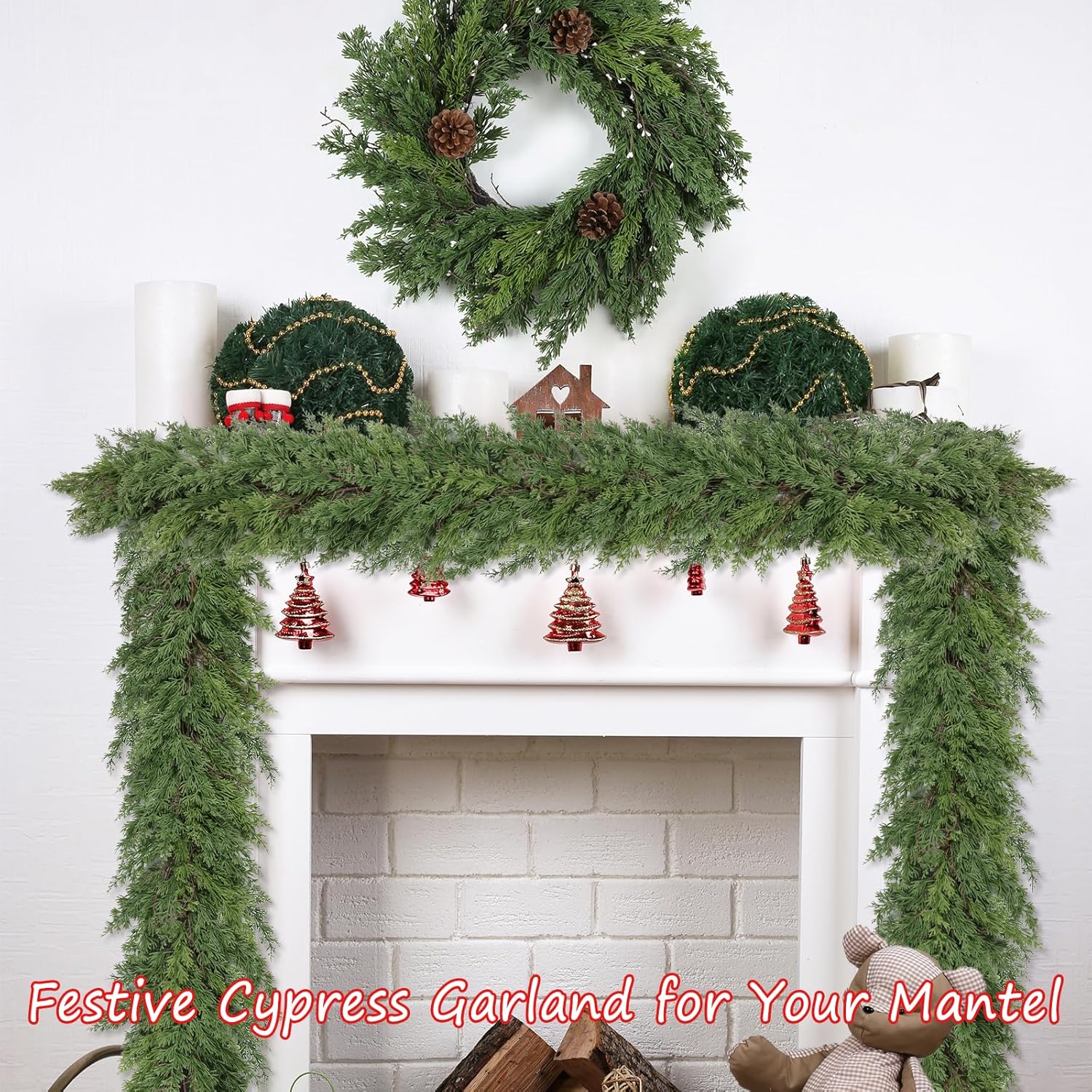 Artgar 6 Ft Christmas Garland - Cedar Garland - Cypress Garlands - Real Touch Pine Garlands - Garland Christmas Decorations for Home Dining Table Mantel Porch Winter Christmas Decor
