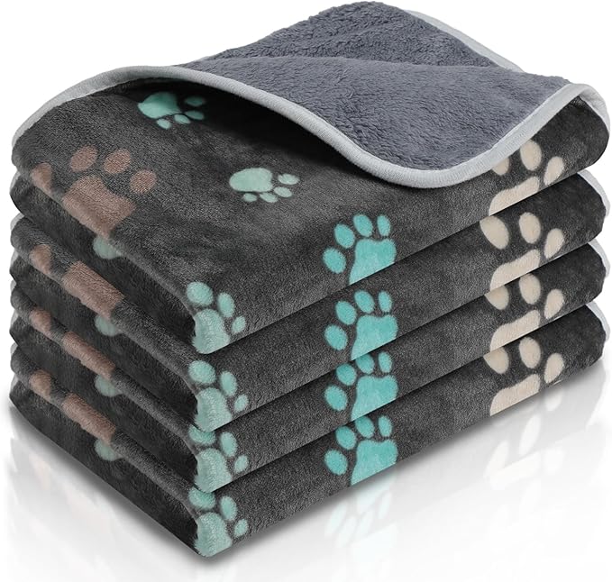 4 Pcs Waterproof Guinea Pig Blankets Washable Small Animal Fleece Bedding Absorbent Guinea Pig Cage Liners Reusable Pet Pee Pad Sleep Mat Pad Cover for Hamster Ferret (Cute Paw,24 x 16 Inch)-PawvioPets