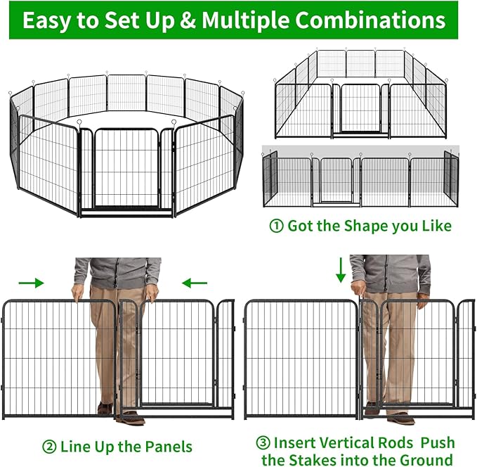 Dog Playpen Outdoor Extra Wide 12 Panels Heavy Duty Dog Fence 32" Height Anti-Rust with Doors Portable for RV Camping Yard, Total 32FT, 79 Sq.ft, Snowy Black-PawvioPets
