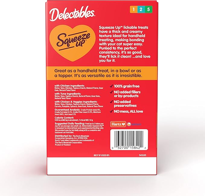 Delectables Squeeze Up Variety Pack, Creamy Squeezable Puree, Lickable Wet Cat Treats, Grain Free, No Added Fillers, No by-Products, No Added Preservatives, 0.5 Ounces Tube, 20 Tubes Total-PawvioPets