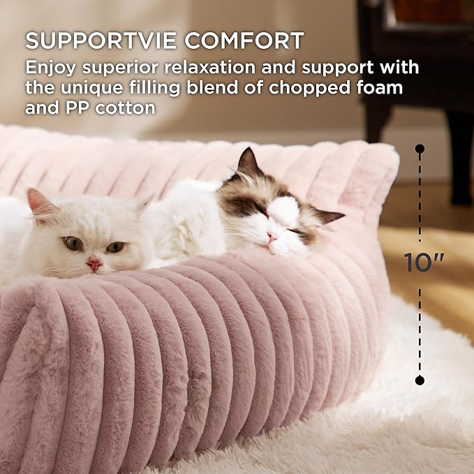 Bedsure Cute Dog Couch for Pets - Fluffy Dog Sofa with Premium Soft Corduroy Fleece, Pet Couch Bed with Washable Cover, Supportive Pet Sofa Bed for Medium Large Dogs, 36inch, Blush Pink-PawvioPets