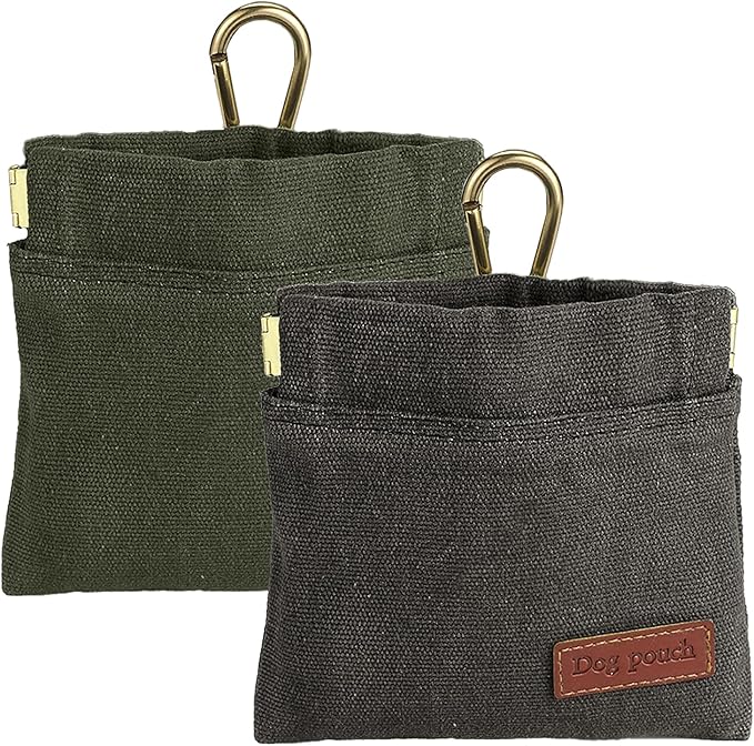 2PC Dog Treat Pouch,Dog Training Treat Reward Bag,Portable Puppy Hand Free Dog Walking Bag,Auto Closing Dog Food Dispenser,Behavior Aids for Puppy Travel or Outdoor(Green+Grey)-PawvioPets